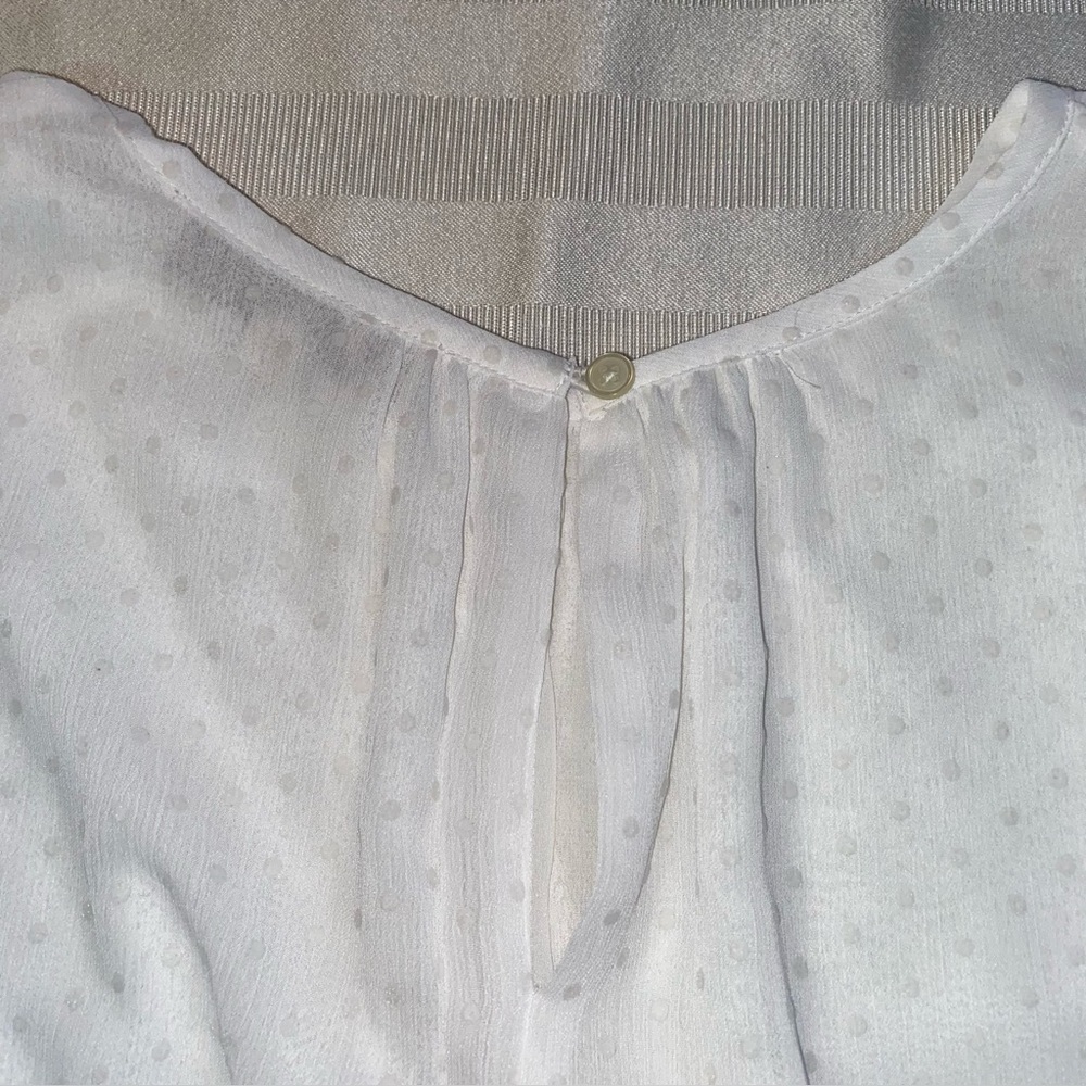 Loft Elegant White Ruffle Sleeve Sheer Dotted Swiss Top w/ Camisole Sz Medium - Picture 11 of 11